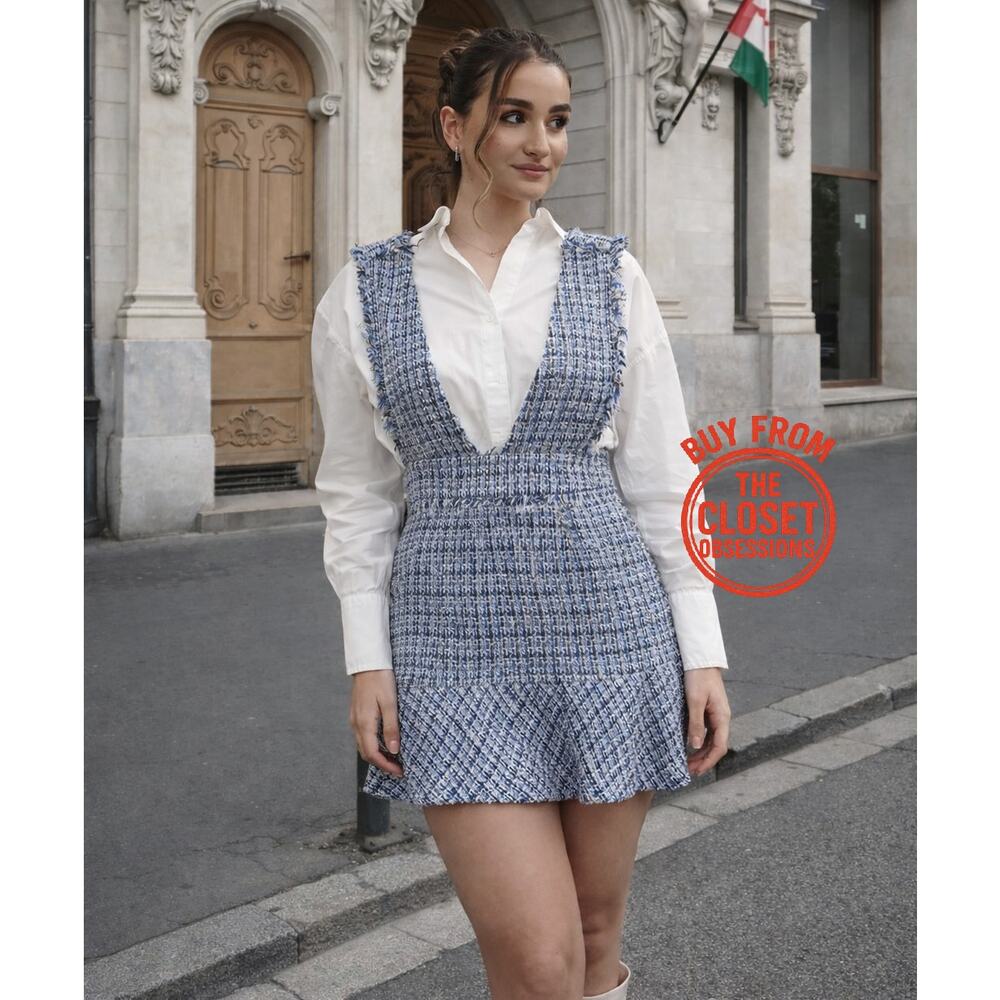 ZARA Blogger Fave!!! Blue Tweed Overall Mini Dress NWT